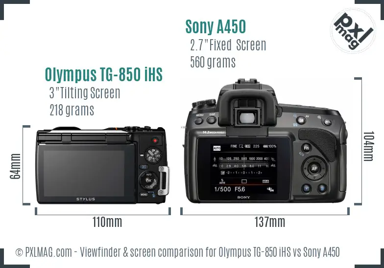 Olympus TG-850 iHS vs Sony A450 Screen and Viewfinder comparison