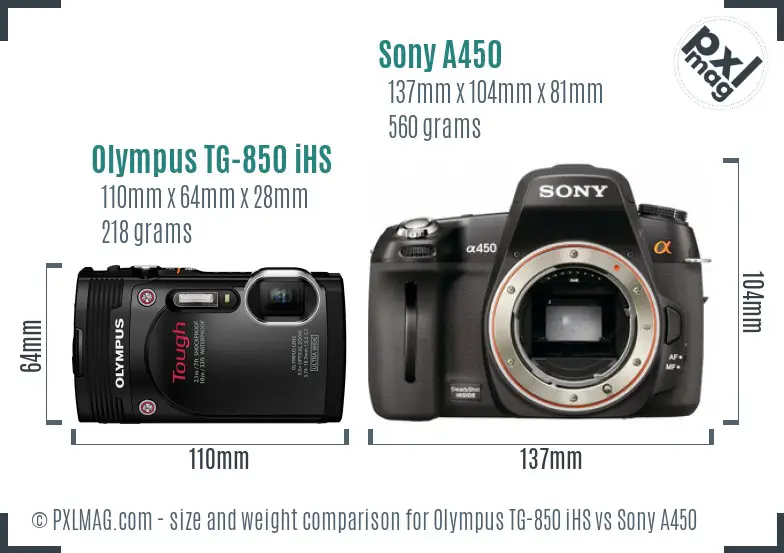 Olympus TG-850 iHS vs Sony A450 size comparison