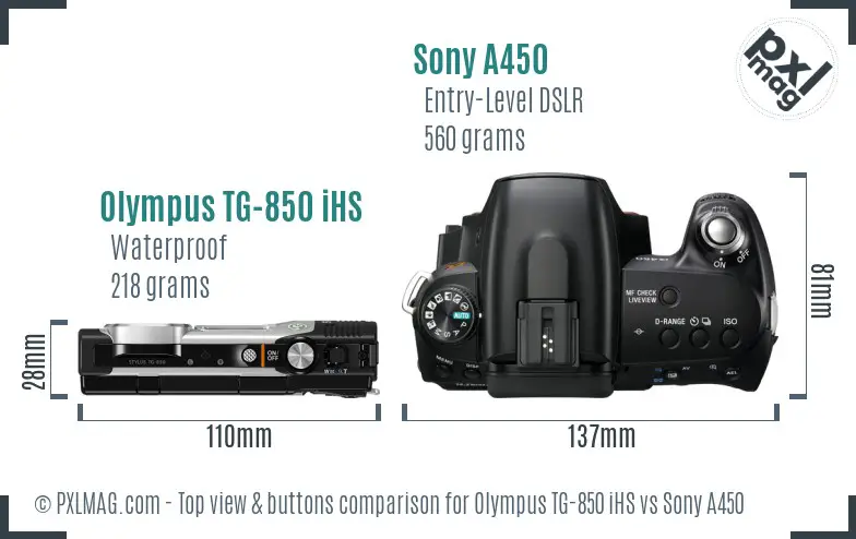 Olympus TG-850 iHS vs Sony A450 top view buttons comparison