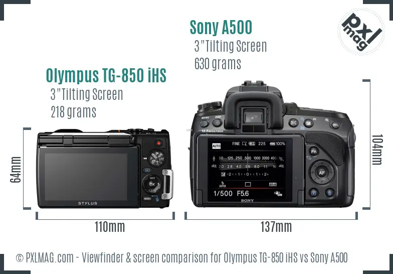 Olympus TG-850 iHS vs Sony A500 Screen and Viewfinder comparison