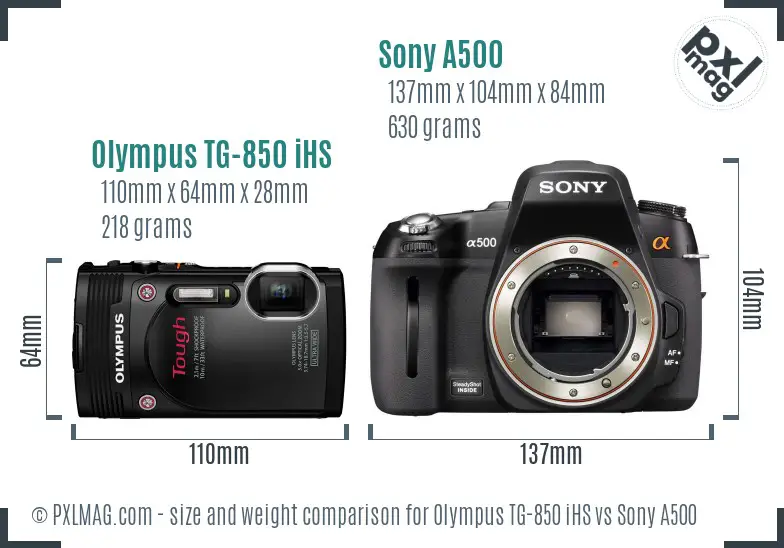 Olympus TG-850 iHS vs Sony A500 size comparison