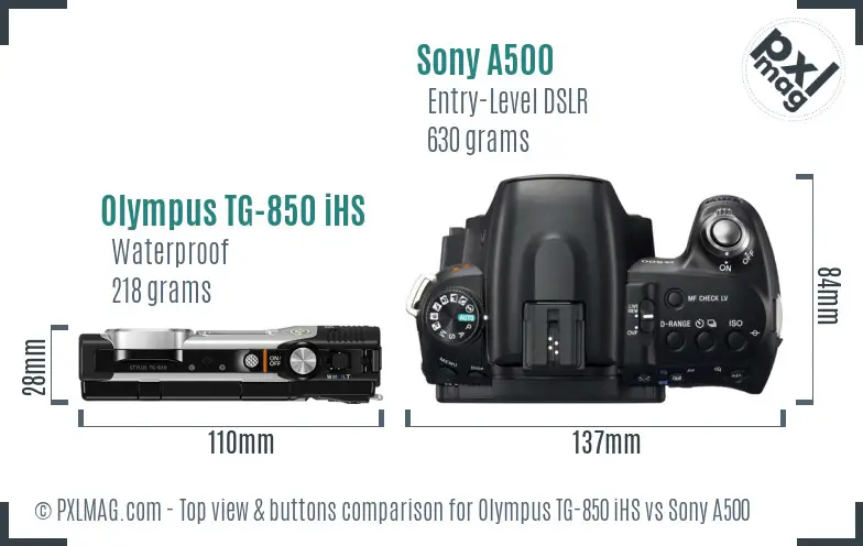 Olympus TG-850 iHS vs Sony A500 top view buttons comparison