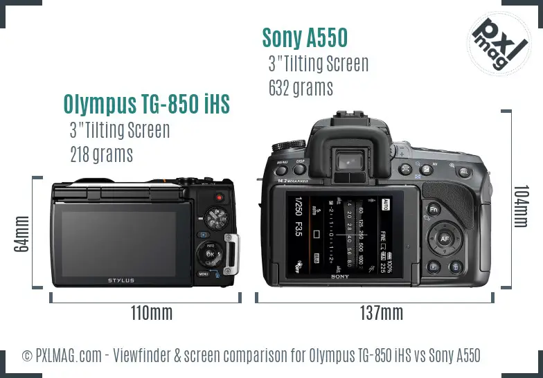 Olympus TG-850 iHS vs Sony A550 Screen and Viewfinder comparison