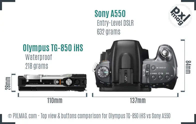 Olympus TG-850 iHS vs Sony A550 top view buttons comparison
