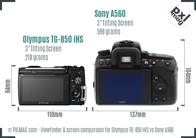 Olympus TG-850 iHS vs Sony A560 Screen and Viewfinder comparison