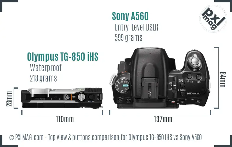Olympus TG-850 iHS vs Sony A560 top view buttons comparison