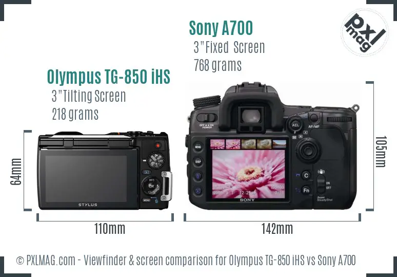 Olympus TG-850 iHS vs Sony A700 Screen and Viewfinder comparison