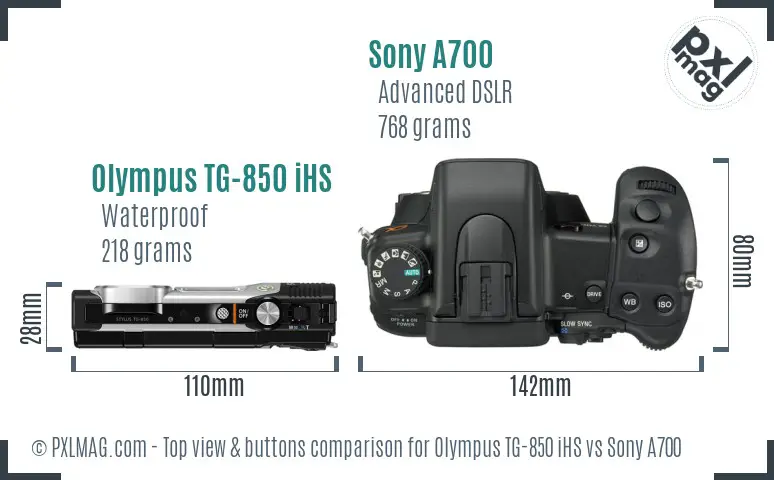 Olympus TG-850 iHS vs Sony A700 top view buttons comparison