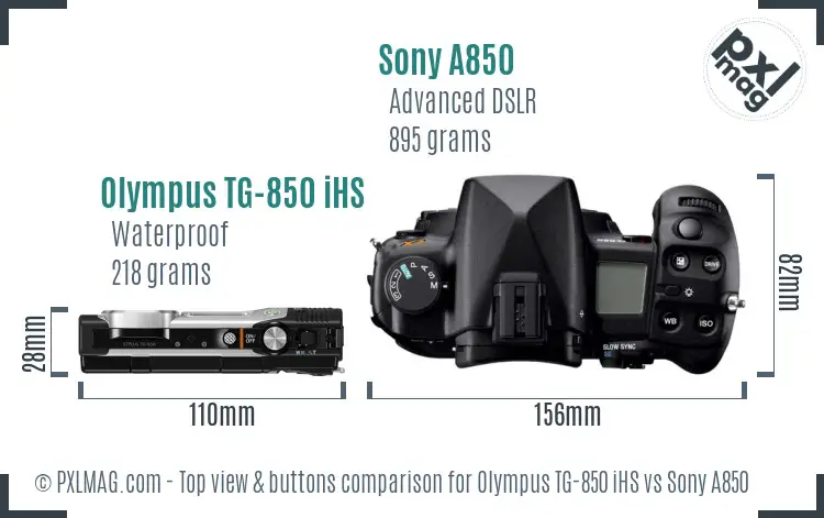 Olympus TG-850 iHS vs Sony A850 top view buttons comparison