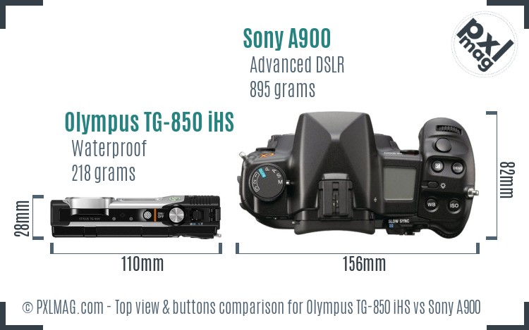 Olympus TG-850 iHS vs Sony A900 top view buttons comparison