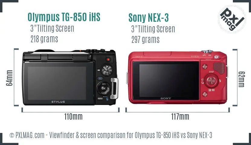 Olympus TG-850 iHS vs Sony NEX-3 Screen and Viewfinder comparison