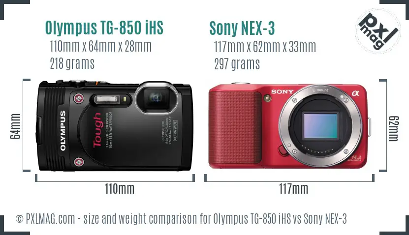 Olympus TG-850 iHS vs Sony NEX-3 size comparison