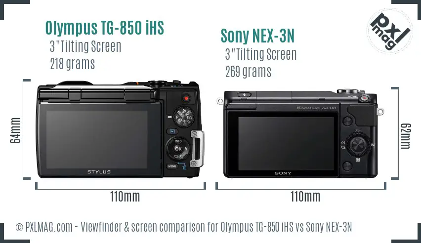 Olympus TG-850 iHS vs Sony NEX-3N Screen and Viewfinder comparison
