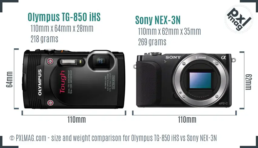 Olympus TG-850 iHS vs Sony NEX-3N size comparison