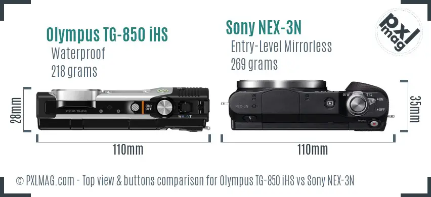 Olympus TG-850 iHS vs Sony NEX-3N top view buttons comparison