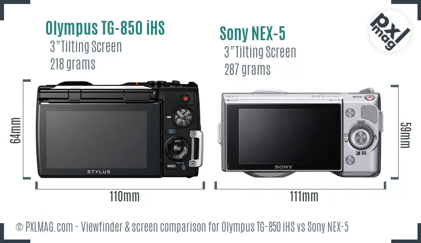 Olympus TG-850 iHS vs Sony NEX-5 Screen and Viewfinder comparison