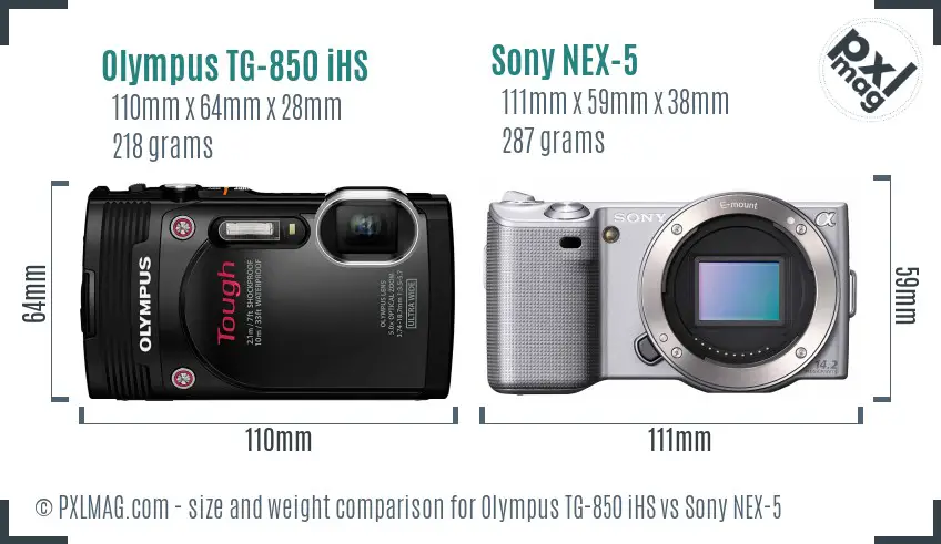 Olympus TG-850 iHS vs Sony NEX-5 size comparison