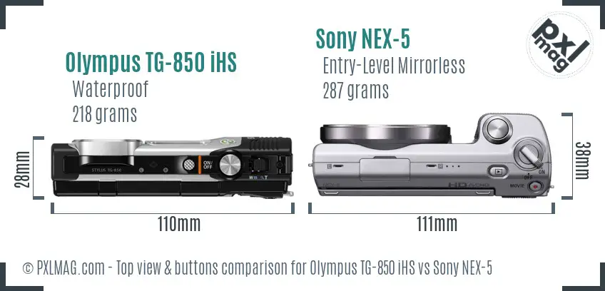Olympus TG-850 iHS vs Sony NEX-5 top view buttons comparison