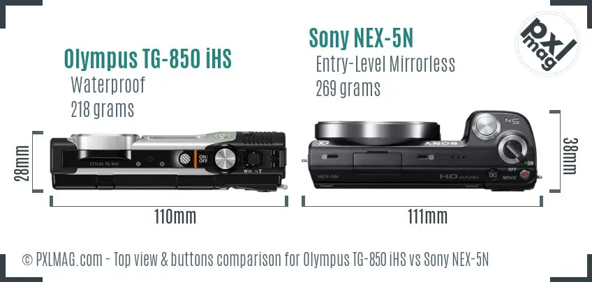 Olympus TG-850 iHS vs Sony NEX-5N top view buttons comparison