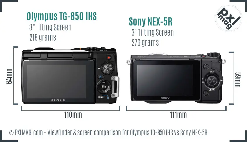 Olympus TG-850 iHS vs Sony NEX-5R Screen and Viewfinder comparison
