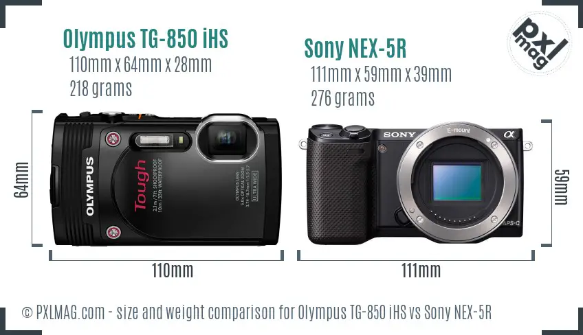Olympus TG-850 iHS vs Sony NEX-5R size comparison