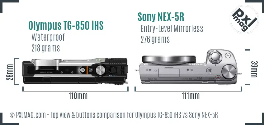 Olympus TG-850 iHS vs Sony NEX-5R top view buttons comparison