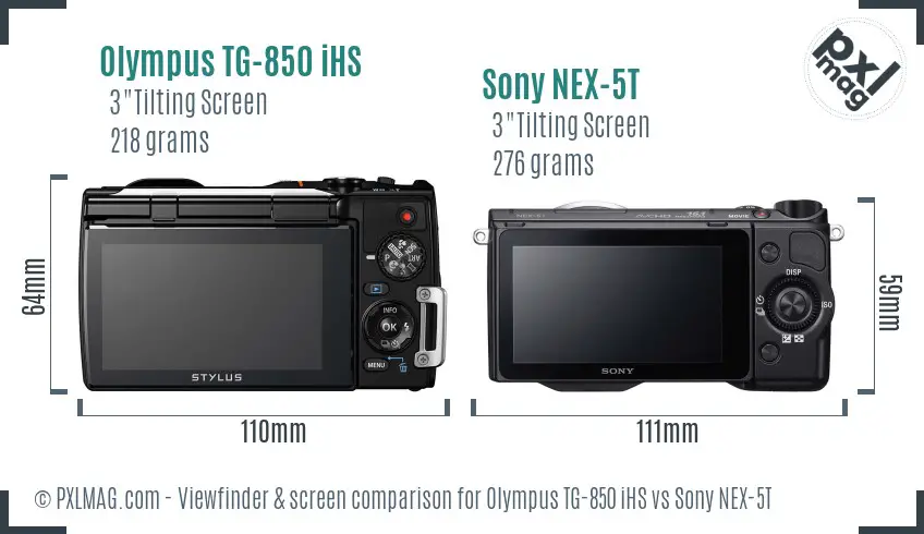 Olympus TG-850 iHS vs Sony NEX-5T Screen and Viewfinder comparison