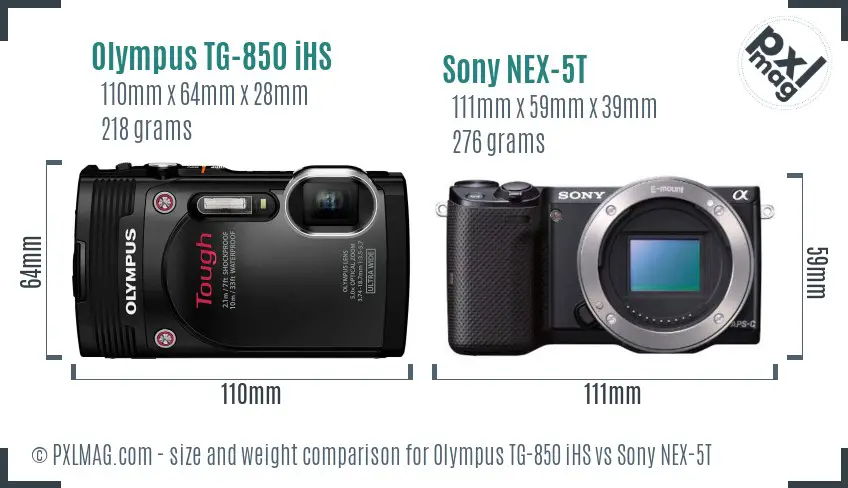 Olympus TG-850 iHS vs Sony NEX-5T size comparison