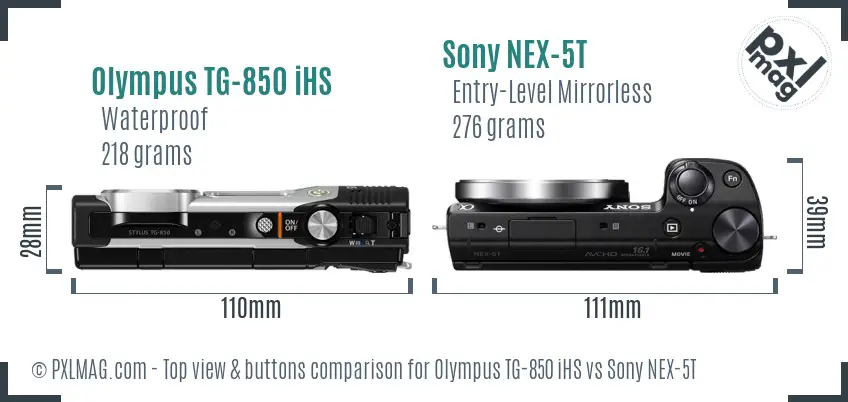 Olympus TG-850 iHS vs Sony NEX-5T top view buttons comparison