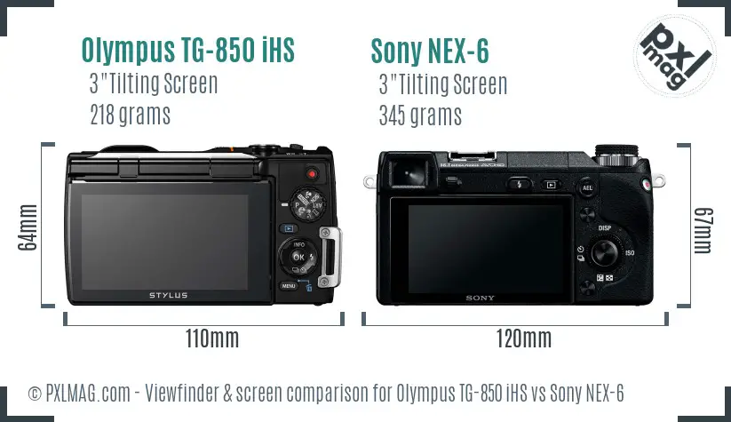 Olympus TG-850 iHS vs Sony NEX-6 Screen and Viewfinder comparison