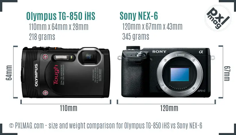 Olympus TG-850 iHS vs Sony NEX-6 size comparison