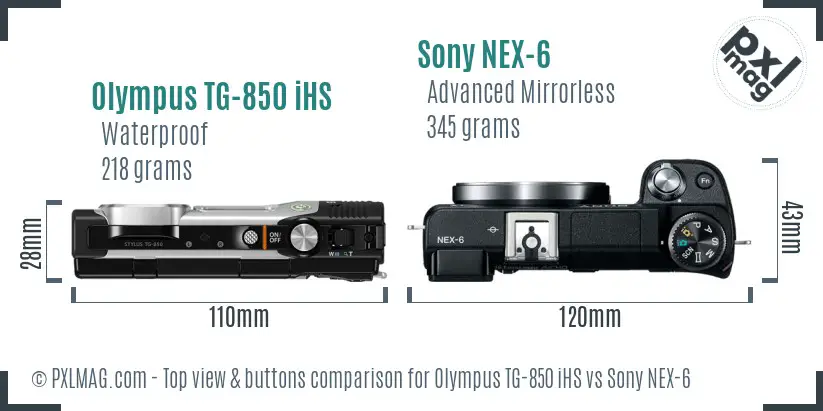 Olympus TG-850 iHS vs Sony NEX-6 top view buttons comparison