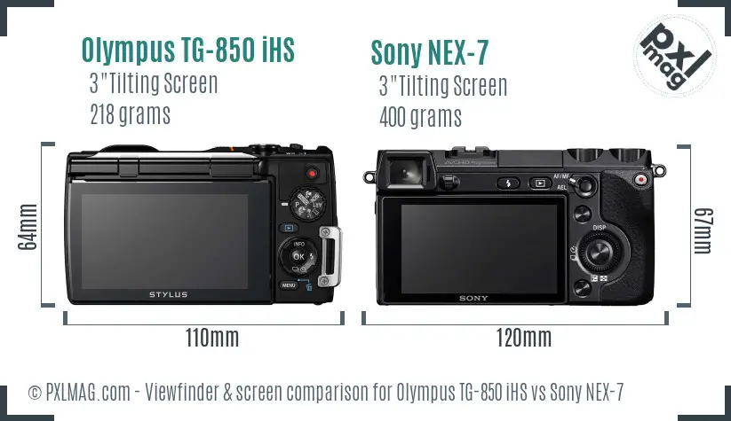Olympus TG-850 iHS vs Sony NEX-7 Screen and Viewfinder comparison