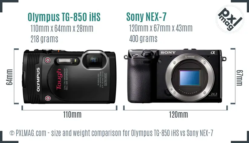 Olympus TG-850 iHS vs Sony NEX-7 size comparison
