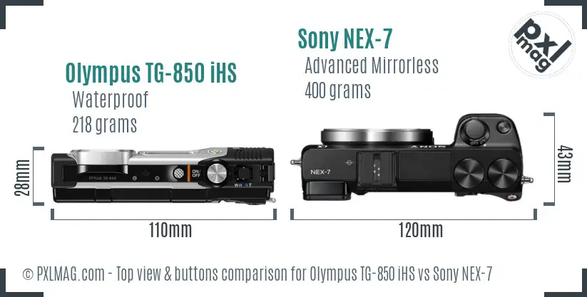 Olympus TG-850 iHS vs Sony NEX-7 top view buttons comparison