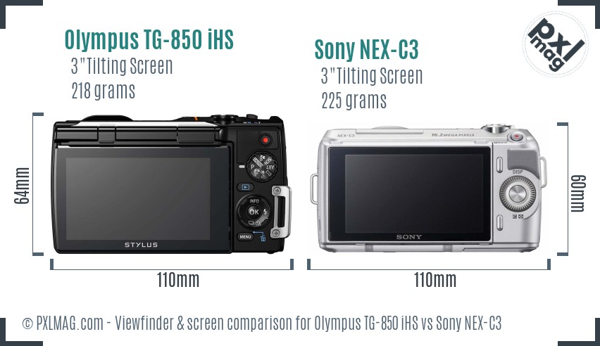 Olympus TG-850 iHS vs Sony NEX-C3 Screen and Viewfinder comparison