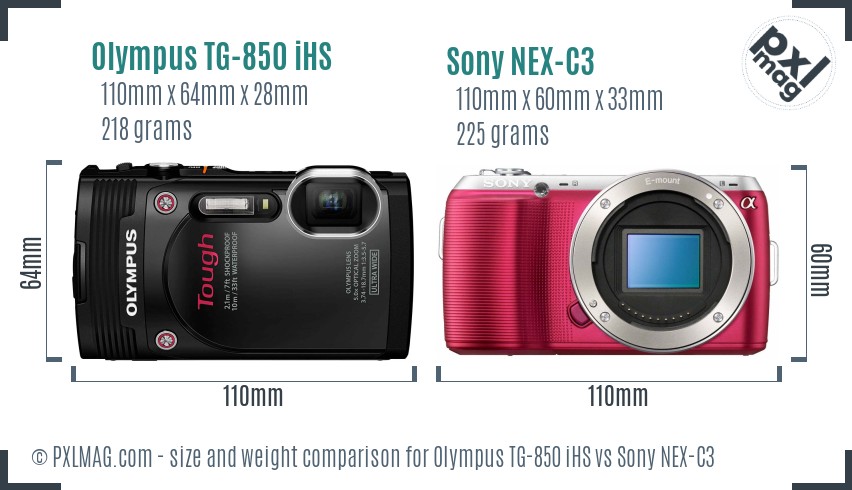 Olympus TG-850 iHS vs Sony NEX-C3 size comparison