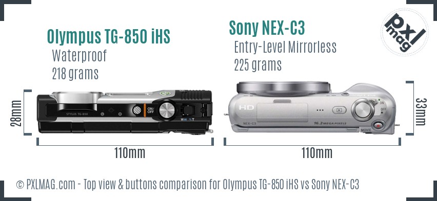 Olympus TG-850 iHS vs Sony NEX-C3 top view buttons comparison