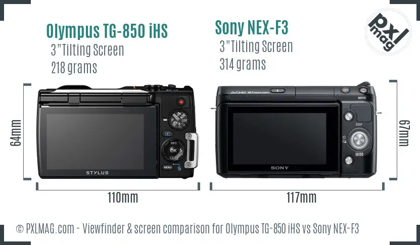 Olympus TG-850 iHS vs Sony NEX-F3 Screen and Viewfinder comparison