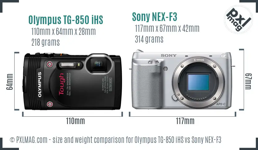 Olympus TG-850 iHS vs Sony NEX-F3 size comparison