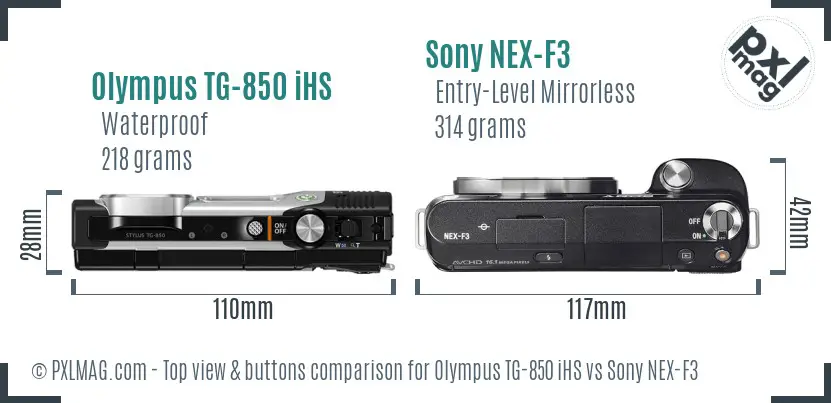 Olympus TG-850 iHS vs Sony NEX-F3 top view buttons comparison