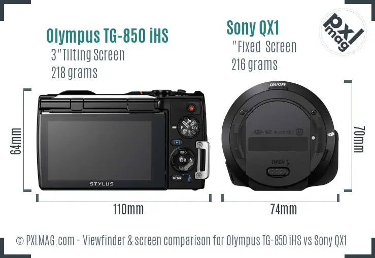 Olympus TG-850 iHS vs Sony QX1 Screen and Viewfinder comparison