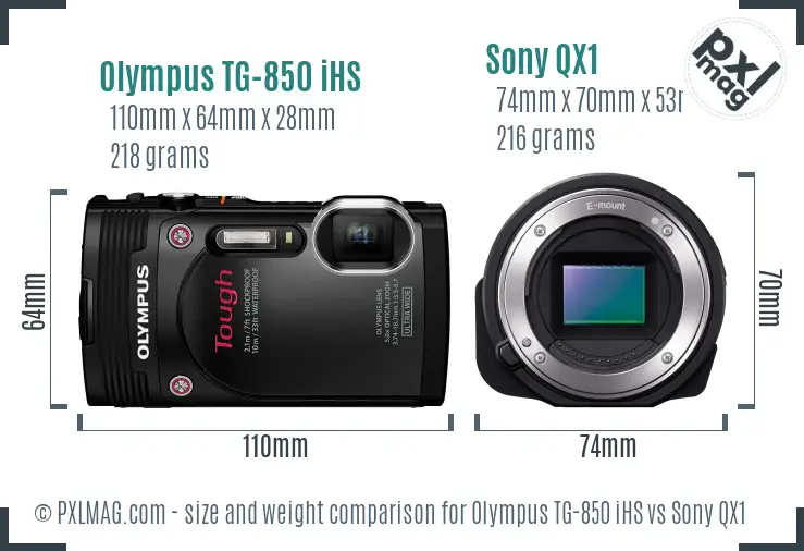 Olympus TG-850 iHS vs Sony QX1 size comparison