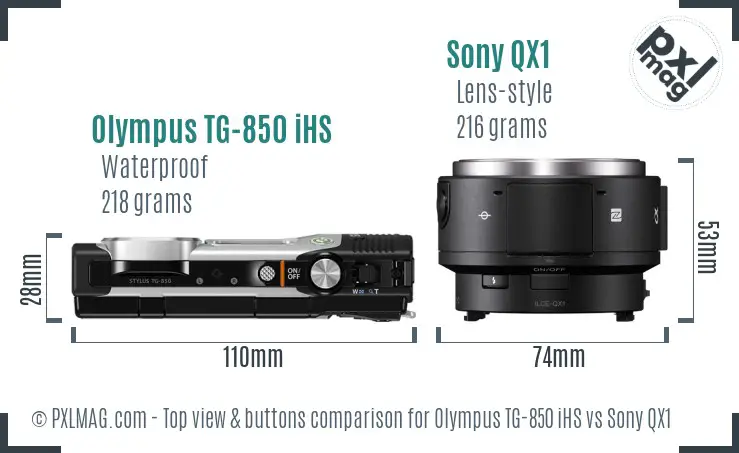 Olympus TG-850 iHS vs Sony QX1 top view buttons comparison