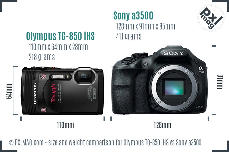 Olympus TG-850 iHS vs Sony a3500 size comparison