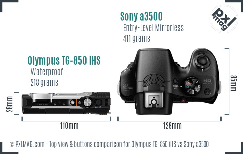 Olympus TG-850 iHS vs Sony a3500 top view buttons comparison