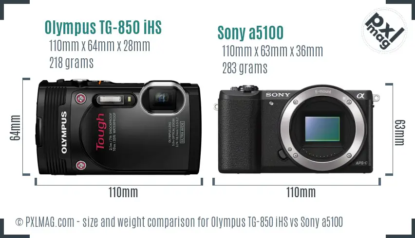 Olympus TG-850 iHS vs Sony a5100 size comparison Olympus TG-850 iHS vs Sony a5100 size comparison