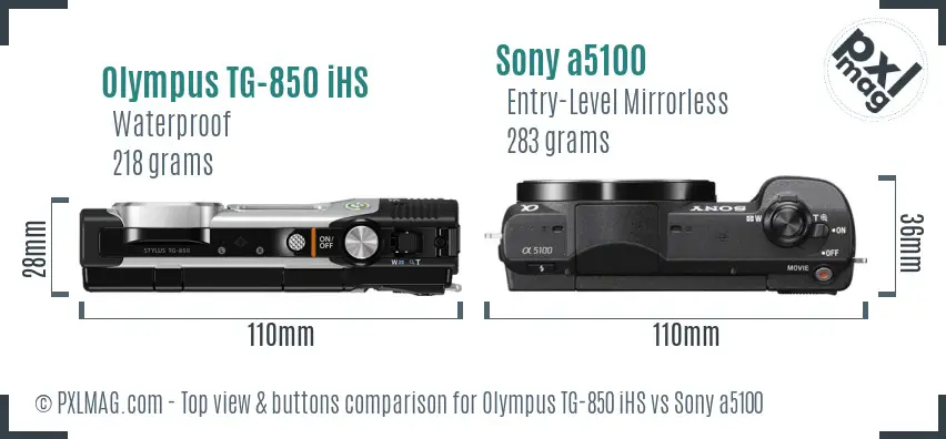 Olympus TG-850 iHS vs Sony a5100 top view buttons comparison Olympus TG-850 iHS vs Sony a5100 top view buttons comparison