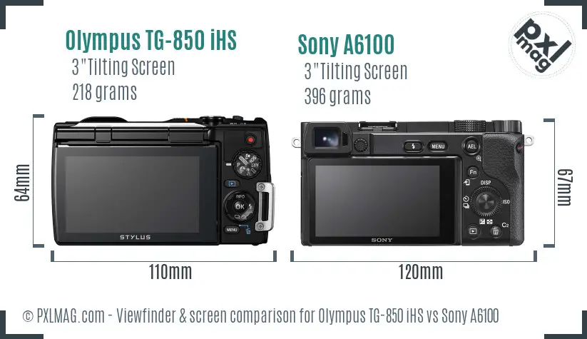 Olympus TG-850 iHS vs Sony A6100 Screen and Viewfinder comparison