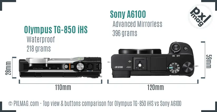 Olympus TG-850 iHS vs Sony A6100 top view buttons comparison